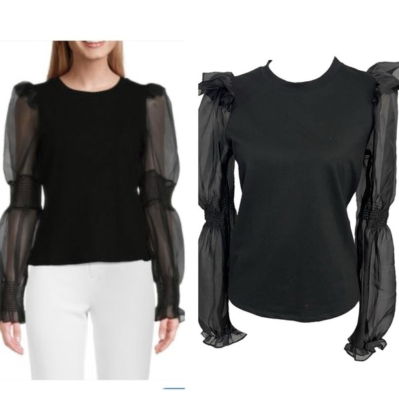 NWT Anthropologie Whimsigoth Black Puff Sleeve Sheer Victorian Top Medium Goth - Picture 1 of 9